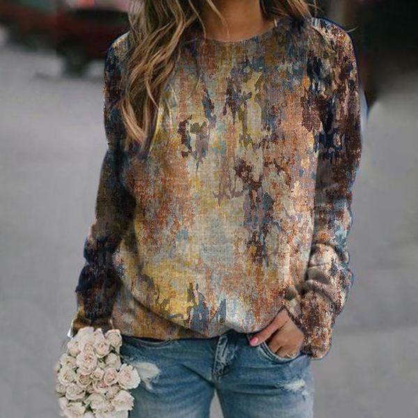 Vintage Round Neck Long Sleeve Sweatshirt