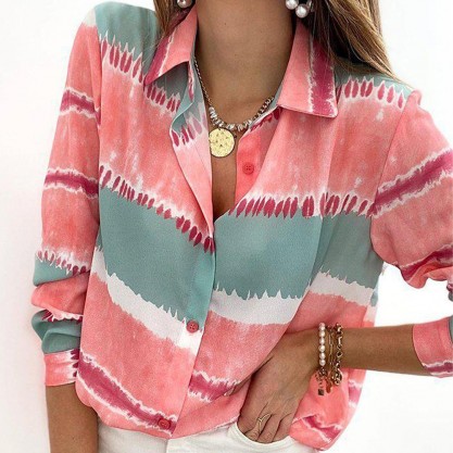 Chic Color Block Long Sleeve Shirt