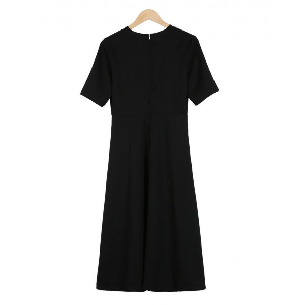 Trendy Plain V-Neck Short Sleeve Midi Dress