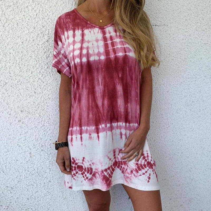 Chic Tie Dye Print Short Sleeve Mini Dress