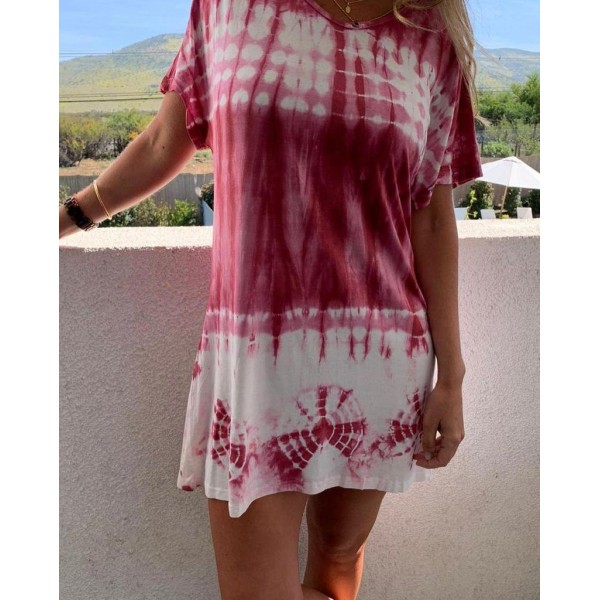 Chic Tie Dye Print Short Sleeve Mini Dress