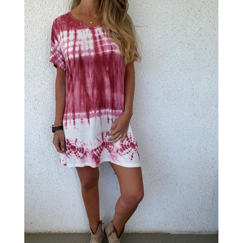 Chic Tie Dye Print Short Sleeve Mini Dress