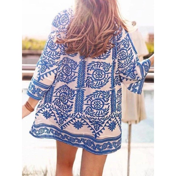 Chic V-Neck Print Mini Dress