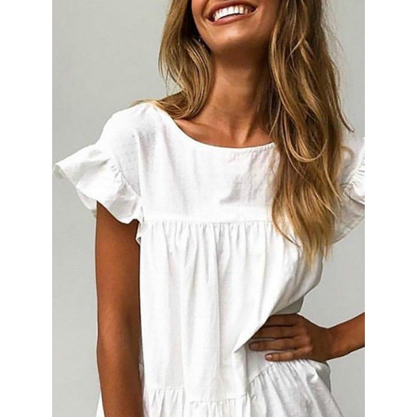 Sweet Ruffle Cuff And Hem White Mini Dress