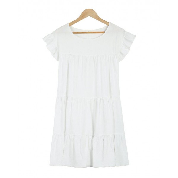 Sweet Ruffle Cuff And Hem White Mini Dress