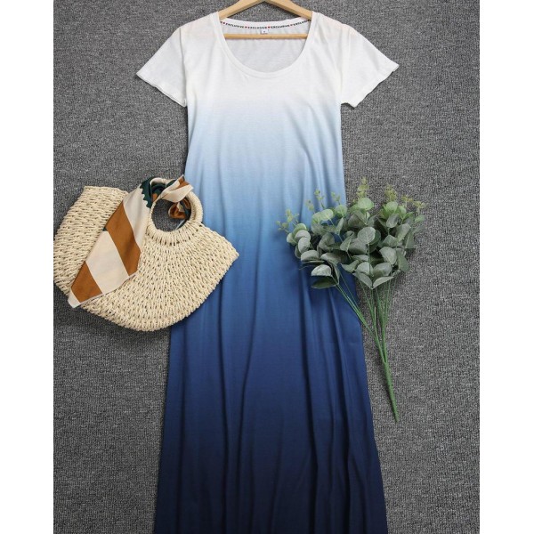 Casual Side Slit Color Block Midi Dress