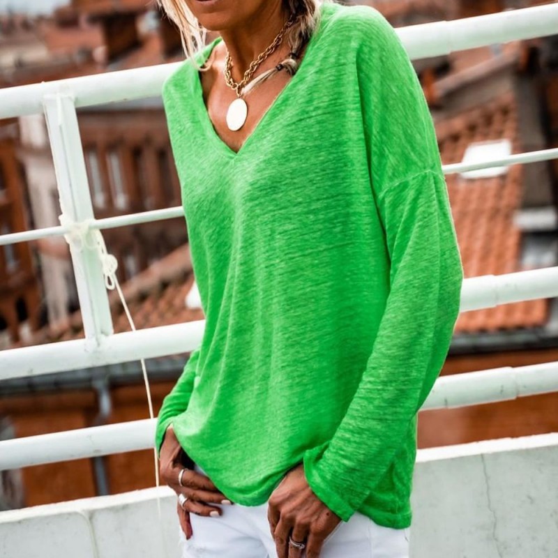 Stunning Green Plain Long Sleeve Top