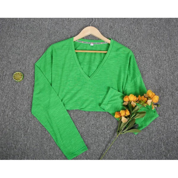 Stunning Green Plain Long Sleeve Top