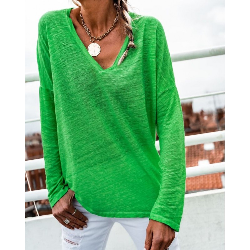 Stunning Green Plain Long Sleeve Top