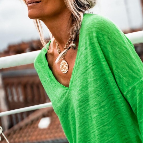 Stunning Green Plain Long Sleeve Top