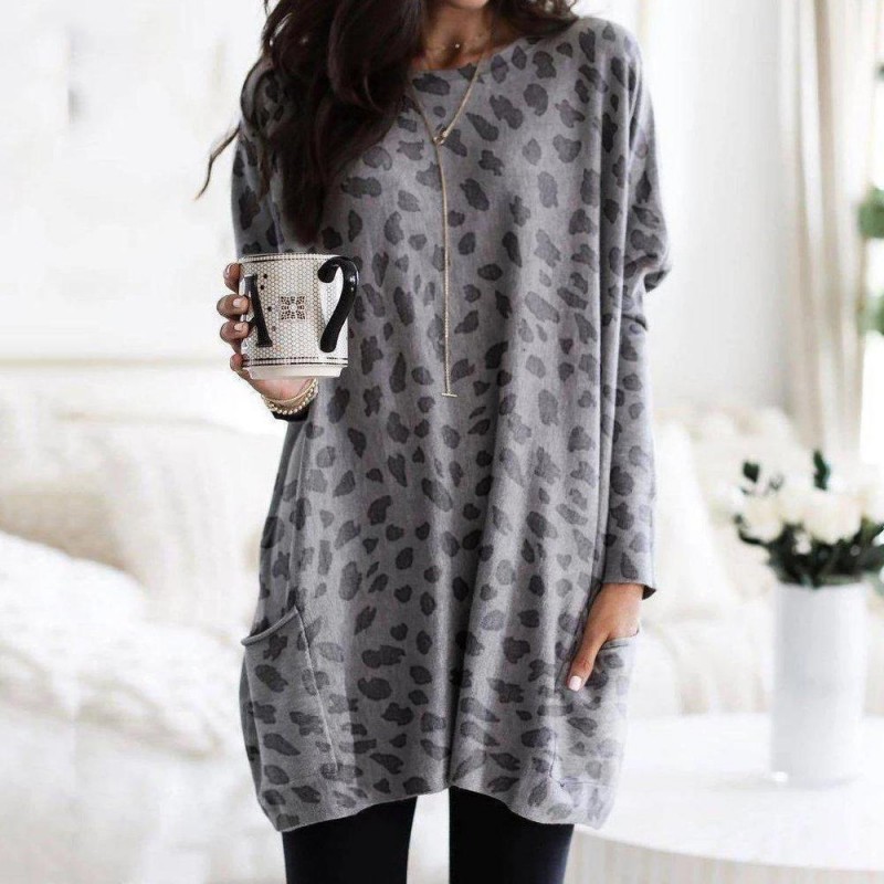 Long Sleeve Leopard Loose Tunic