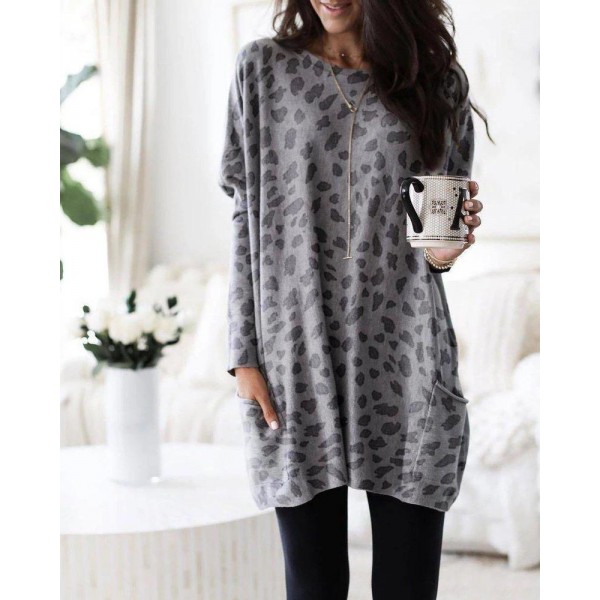 Long Sleeve Leopard Loose Tunic