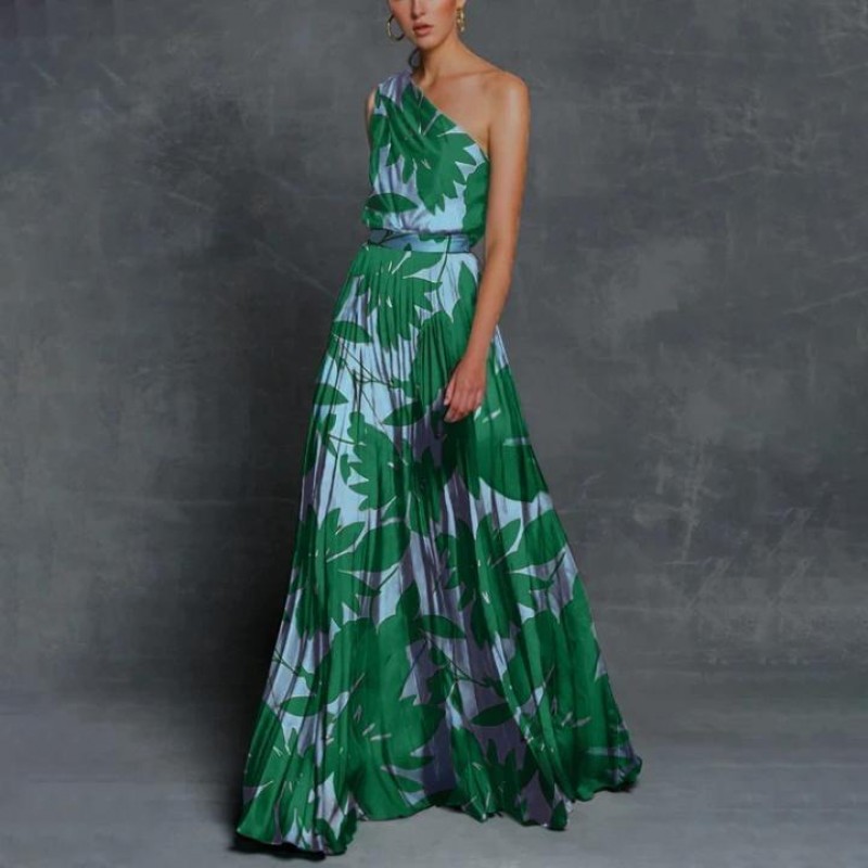 Glamorous Print Sleeveless One Shoulder Maxi Dress