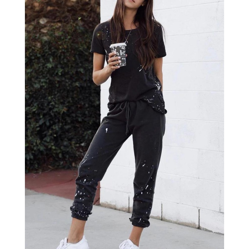 Woke up Like This Black Splatter Paint Sweats Set