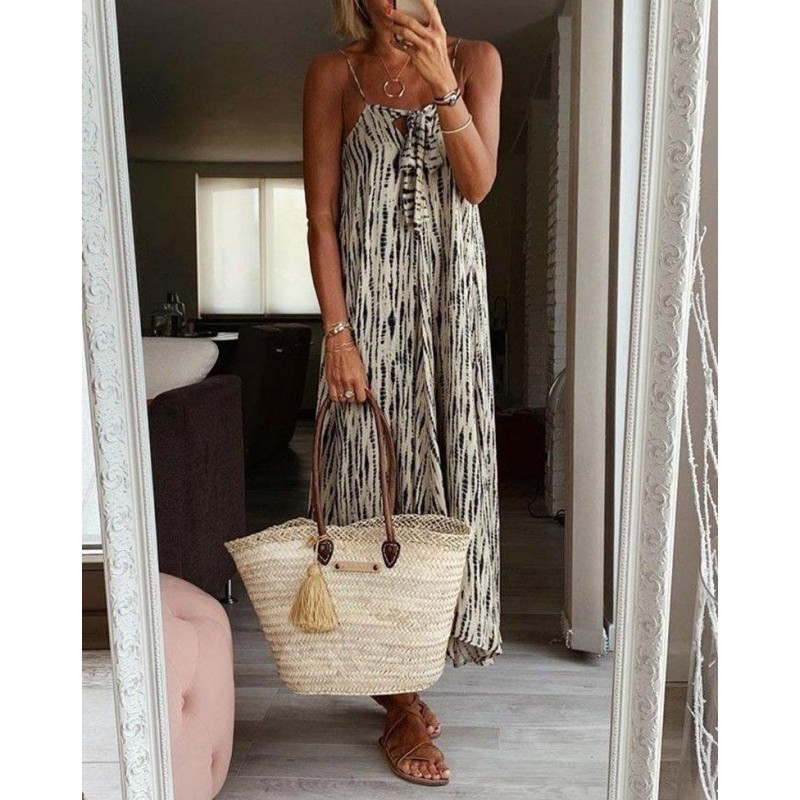 Sexy Sleeveless Print Maxi Dress