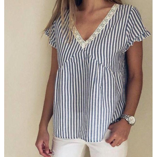 Classy Striped Print Short Sleeve Top