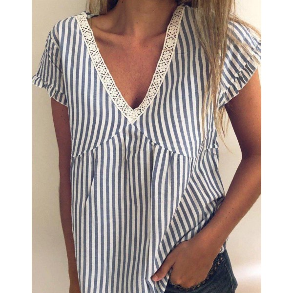 Classy Striped Print Short Sleeve Top