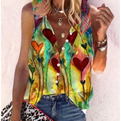 Glamorous V-Neck Print Sleeveless Top