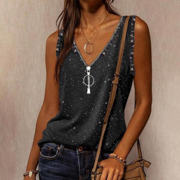 Cool Print V-Neck Sleeveless Top