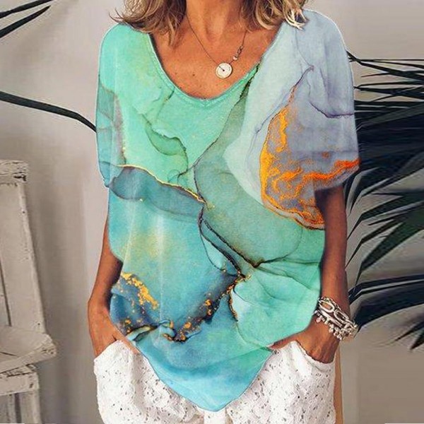 Distinctive Green Print Short Sleeve Top