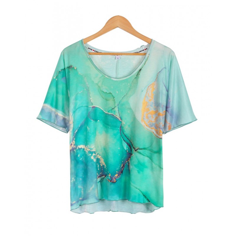 Distinctive Green Print Short Sleeve Top