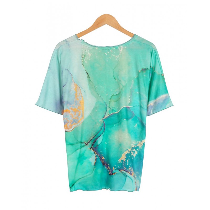 Distinctive Green Print Short Sleeve Top