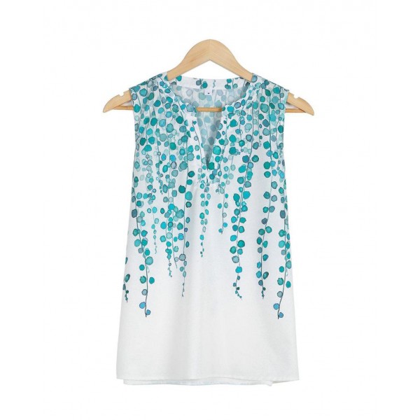 Casual V-Neck Print Sleeveless Top