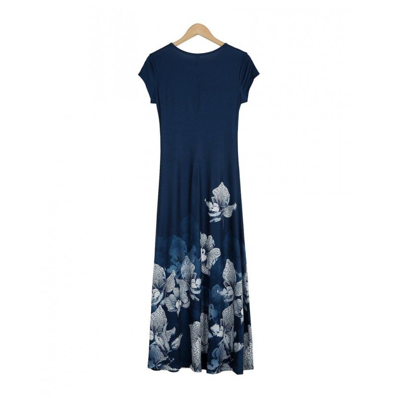 Elegant Floral Print Round Neck Midi Dress