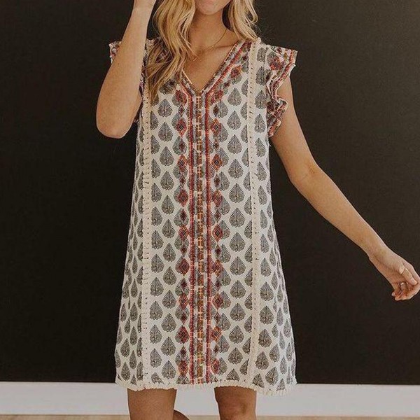 Elegant Ruffle Trim Shoulder V-Neck Mini Dress