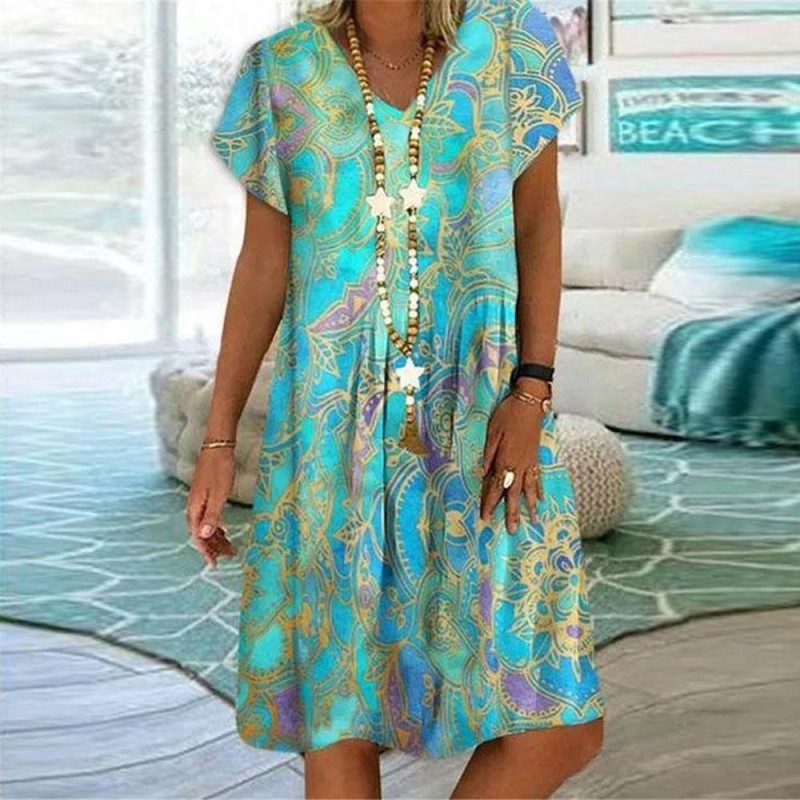 Attractive Print Short Sleeve Mini Dress