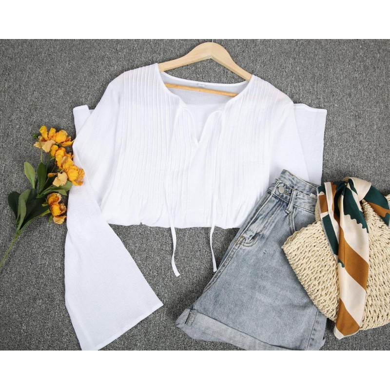 Comfy V-Neck Long Sleeve White Top