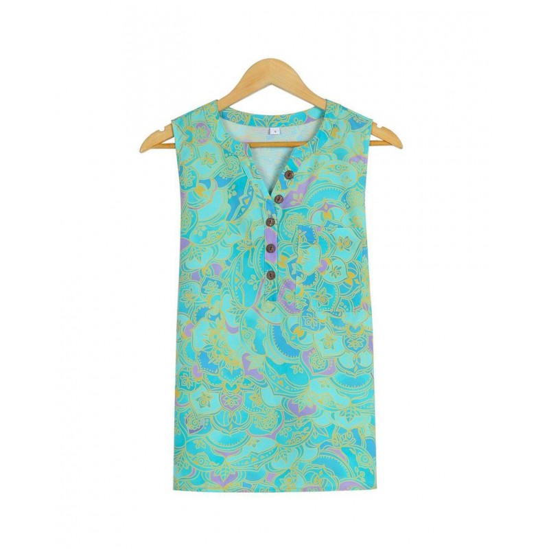 Casual Print V-Neck Sleeveless Top