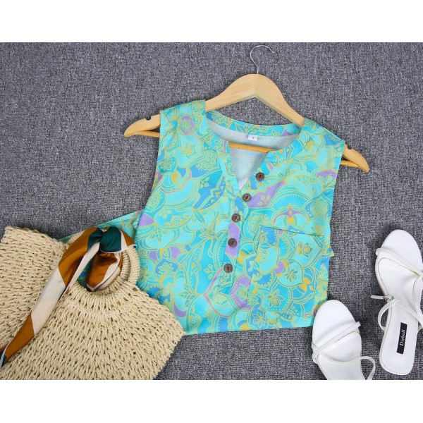 Casual Print V-Neck Sleeveless Top