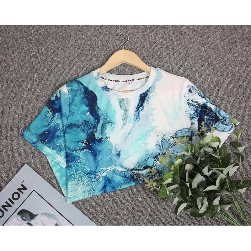 Romantic Print Round Neck Short Sleeve Top