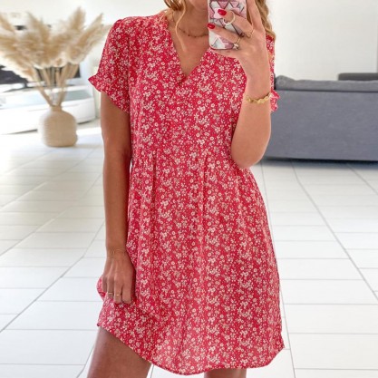 Showy Print V-Neck Mini Dress