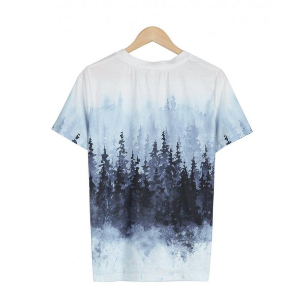 Romantic Landscape Print Short Sleeve Top