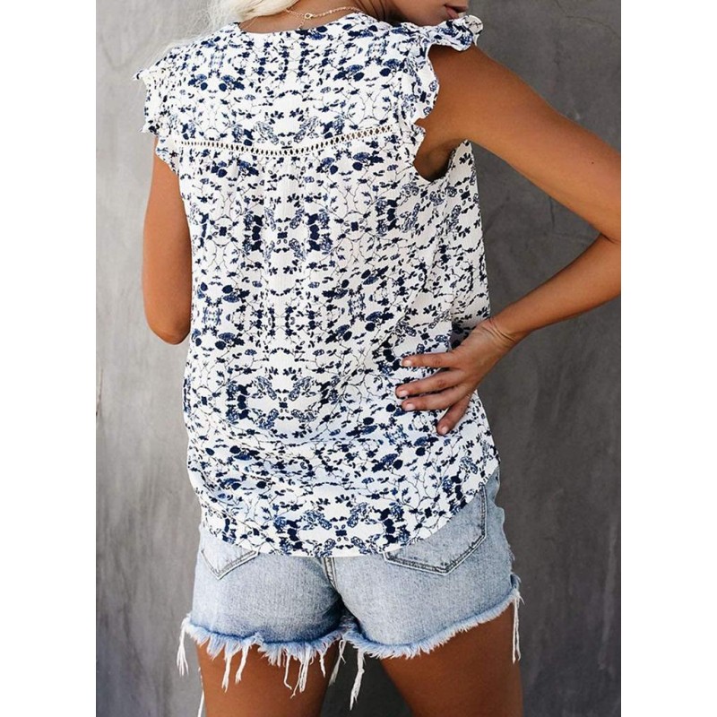 Fresh Print V-Neck Sleeveless Top