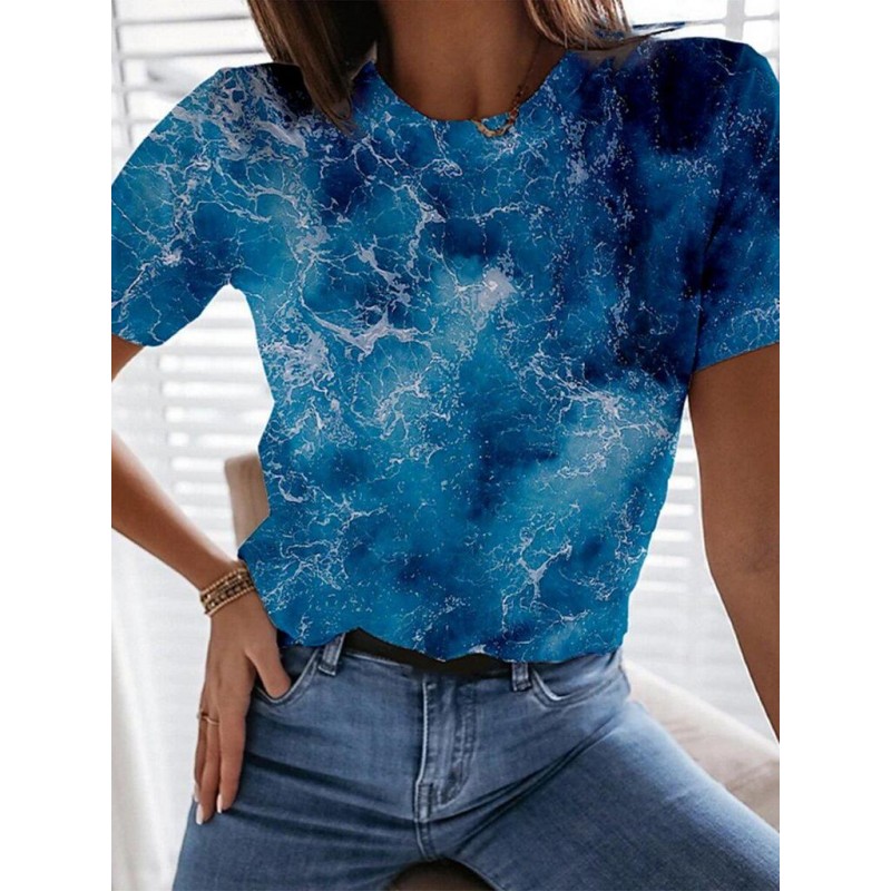 Mysterious Blue Print Short Sleeve Top