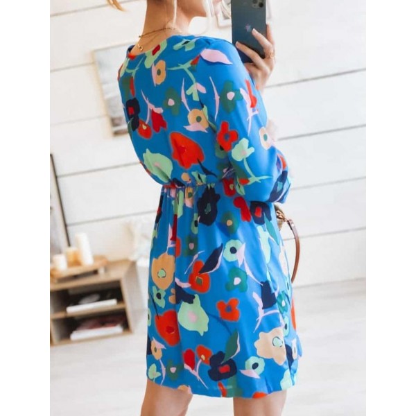 Fresh Floral Print Long Sleeve Mini Dress