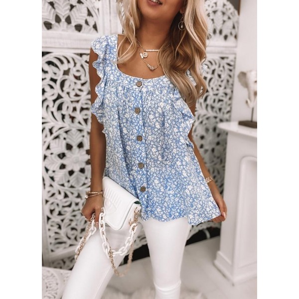 Fresh Round Neck Print Sleeveless Top