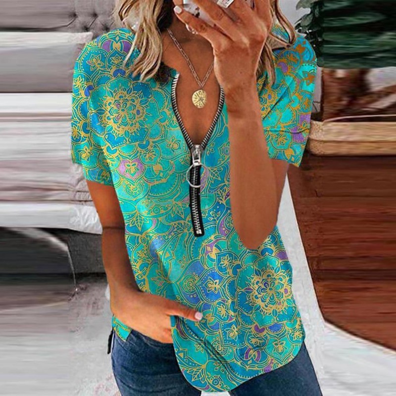 Chic Print Short Sleeve Top