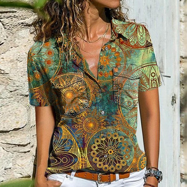 Elegant Print Short Sleeve Shirt