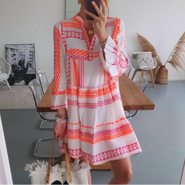 Groovy Print Long Sleeve Mini Dress