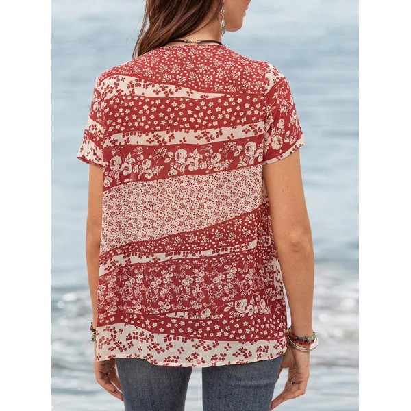 Chic Print V-Neck Short Sleeve Top