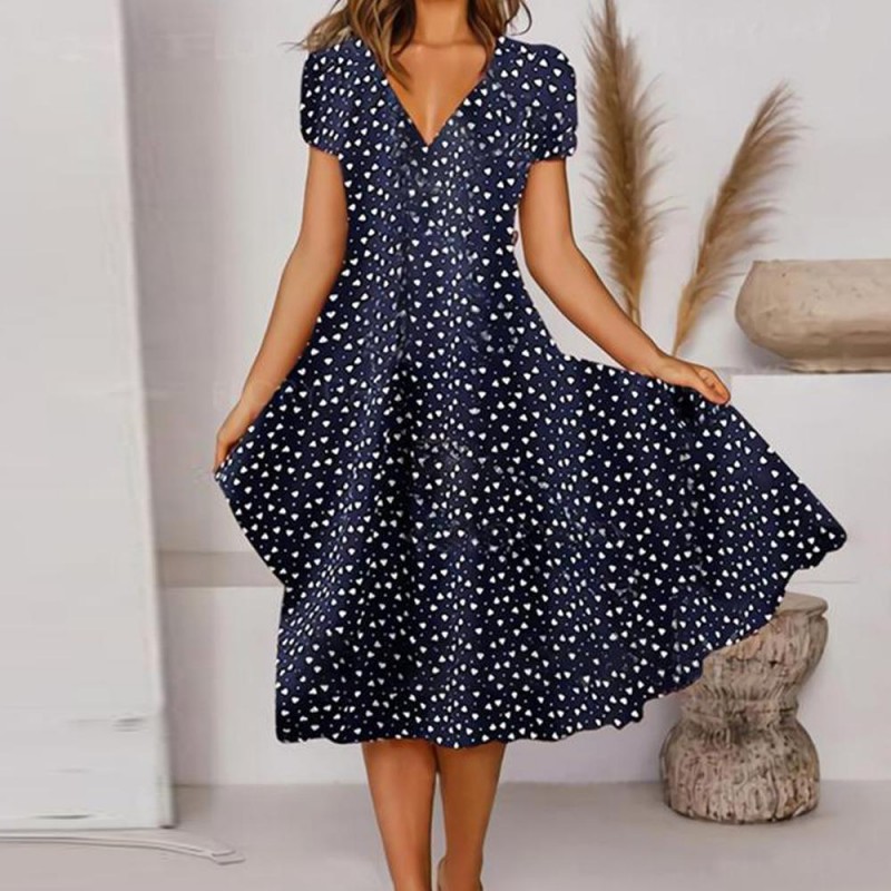 Elegant Print Short Sleeve Midi Dress