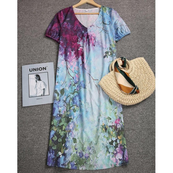 Special Print V-Neck Midi Dress