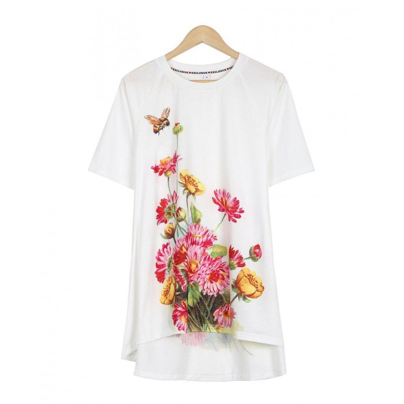 Attractive Print Crew Neck Short Sleeve Top