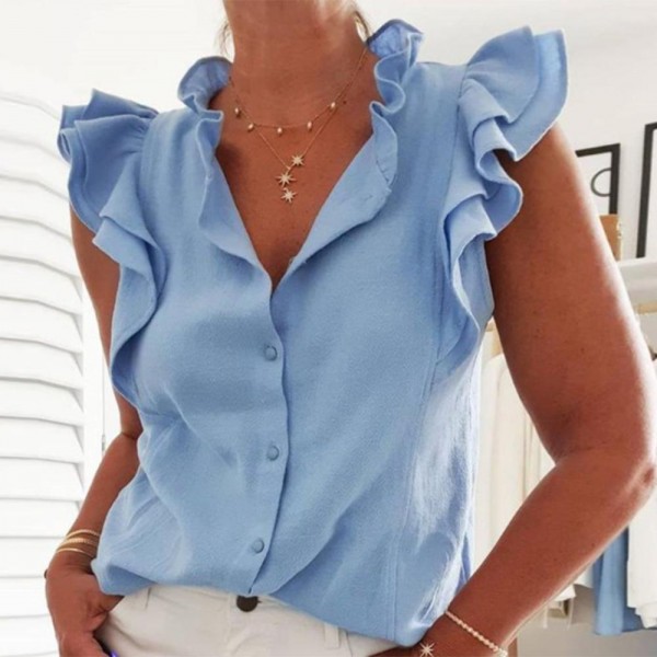 Attractive Ruffle Trim Flutter Sleeve Shirt