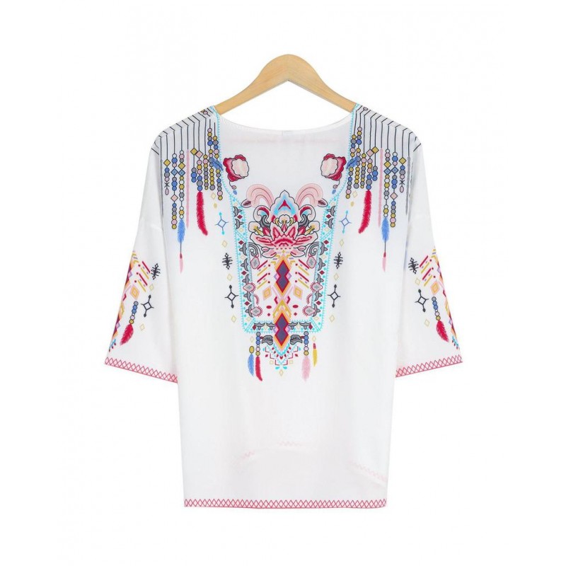 Baggy Short Sleeve Print White Top