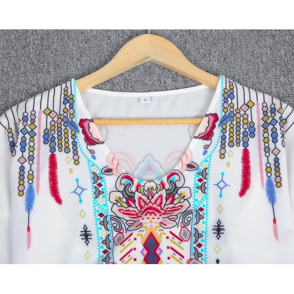 Baggy Short Sleeve Print White Top